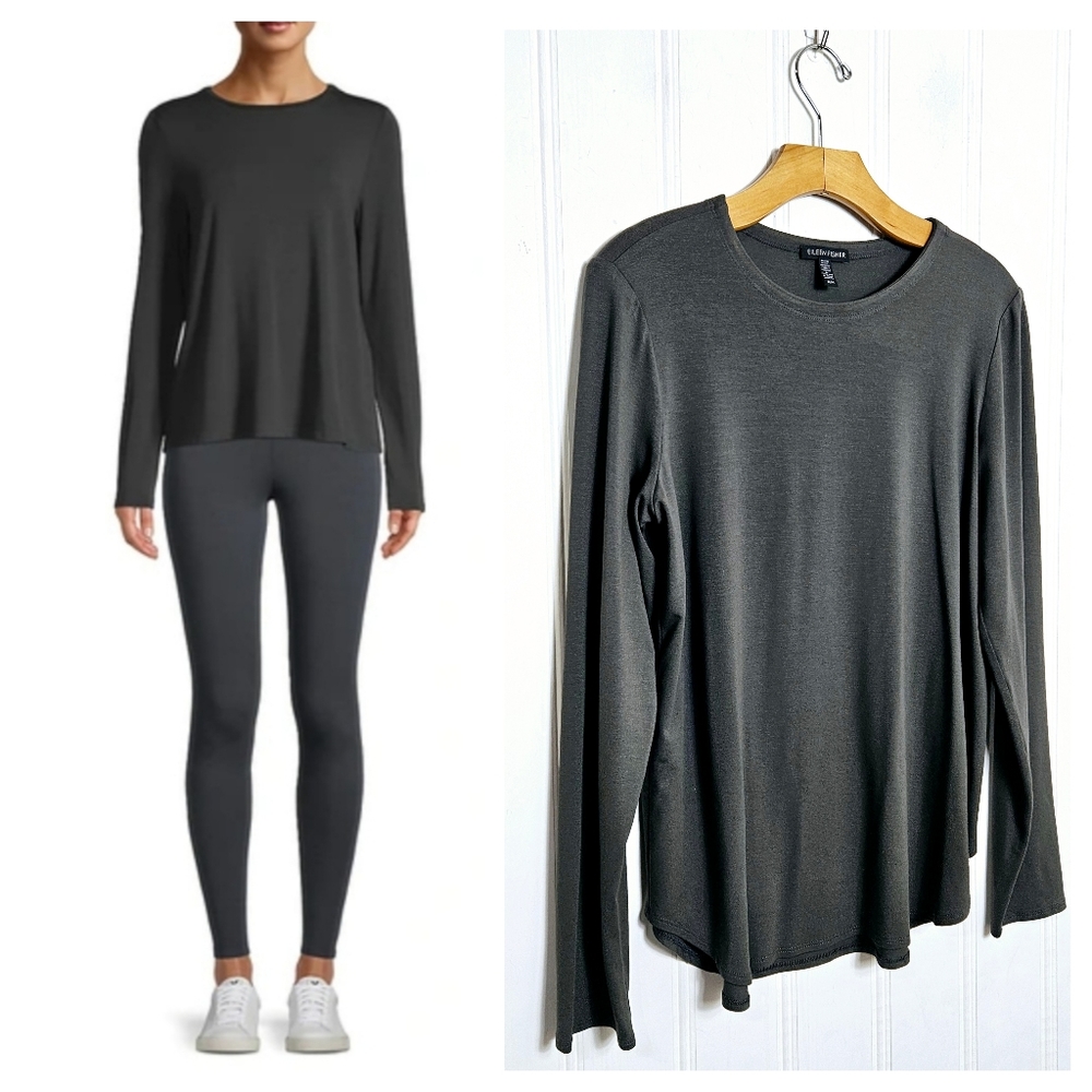 Eileen Fisher Top Size M Smokey Gray Viscose Stretch High Low Relaxed Pullover